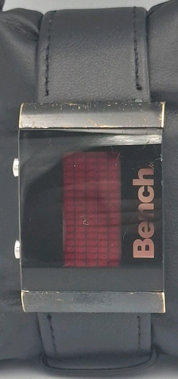 Bench BC0051 Red LED Dot Matrix Watch Black Leather Strap Working