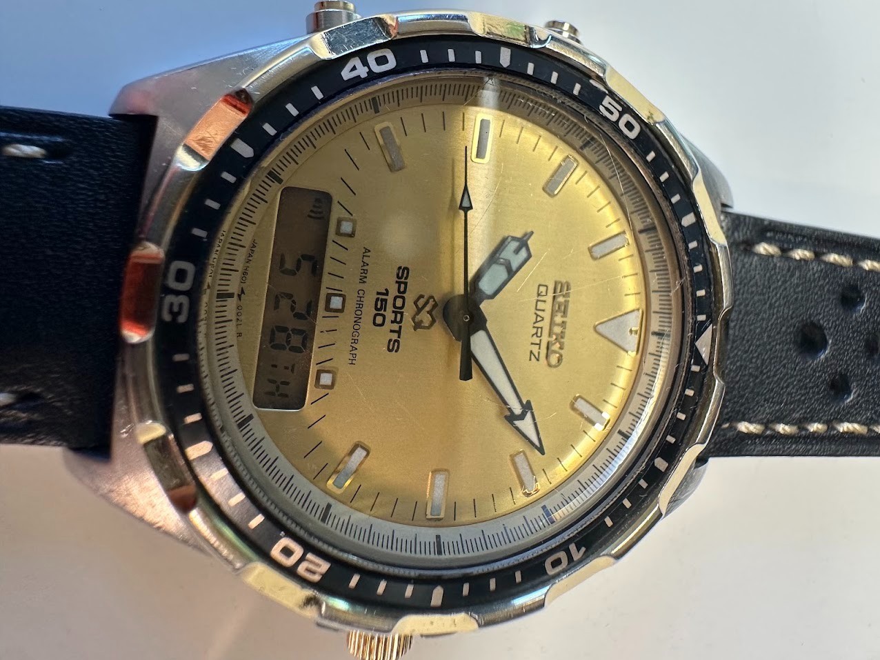 Vintage Seiko Sports 150 H601-0029 Ana Digi Alarm Chronograph 41mm Working