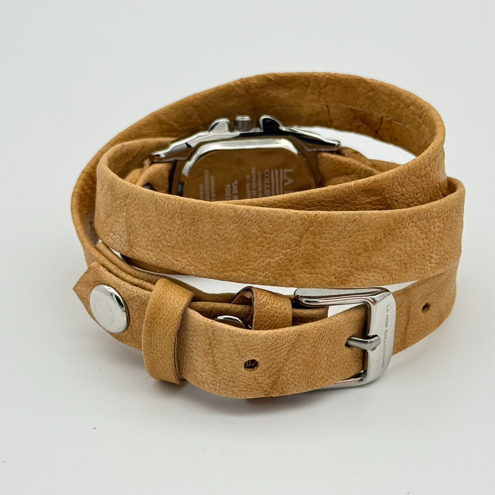Ladies LA MER Collections Double Wrap Brown/Beige Leather, Silver Tone Watch