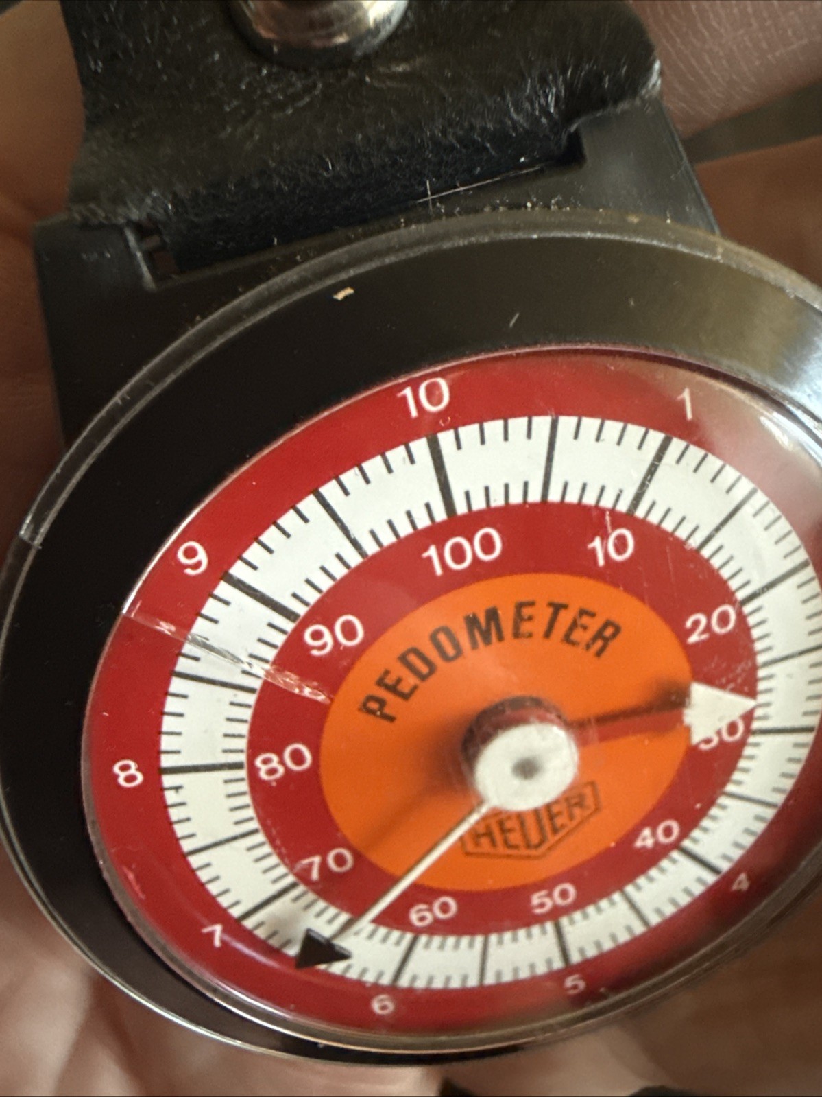 VINTAGE HEUER PEDOMETER – REF. 600 -MILES WITH ORIGINAL BOX AND INSTRUCTIONS