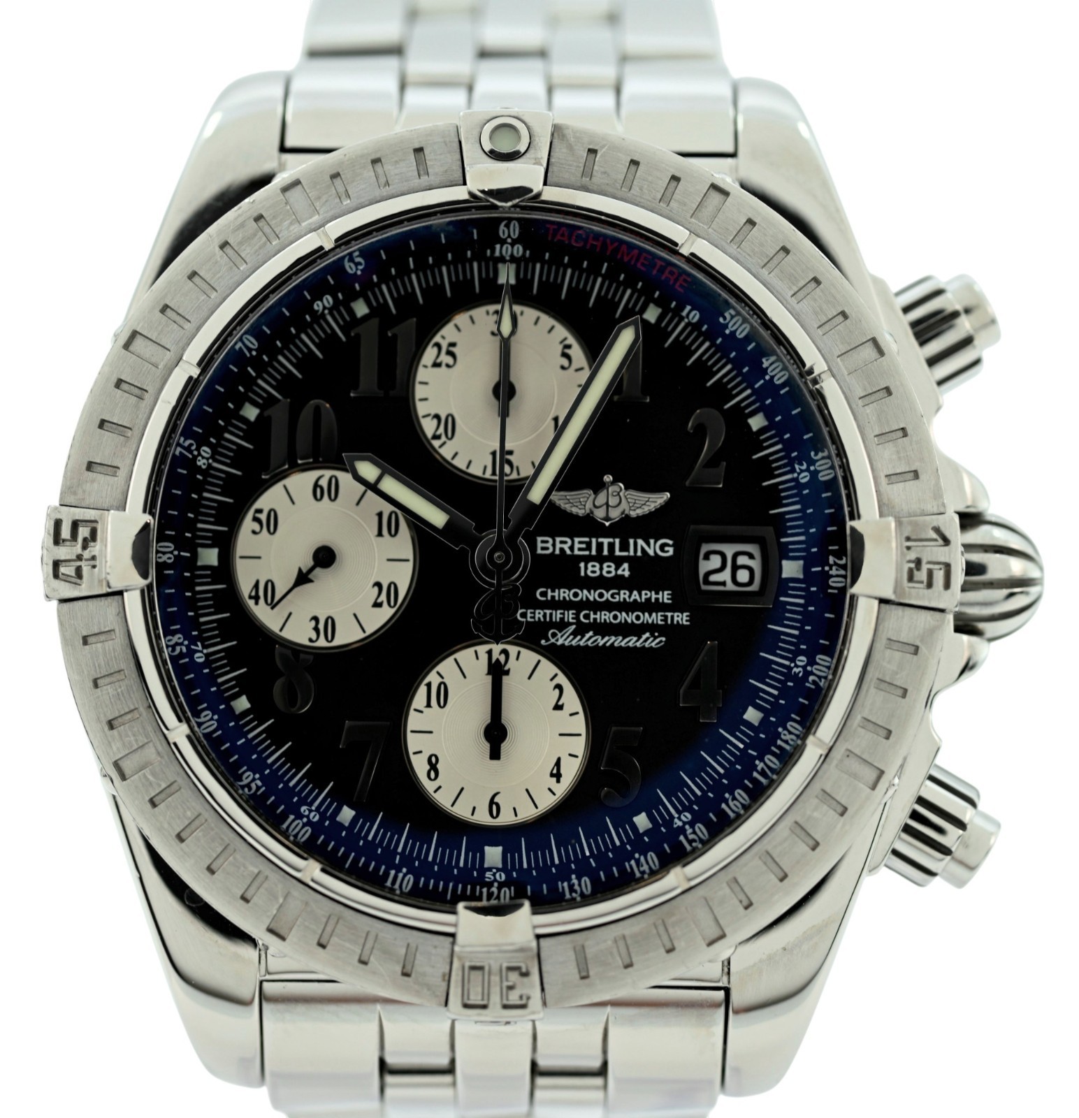 Breitling Men’s 44mm Chronomat Evolution Swiss Auto Grey Dial SS Watch- A13356!