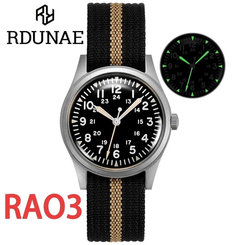 RDUNAE RA03 Classic Military Trench Watch MIYOTA 2035 Quartz 34.5mm 50M C3 316L