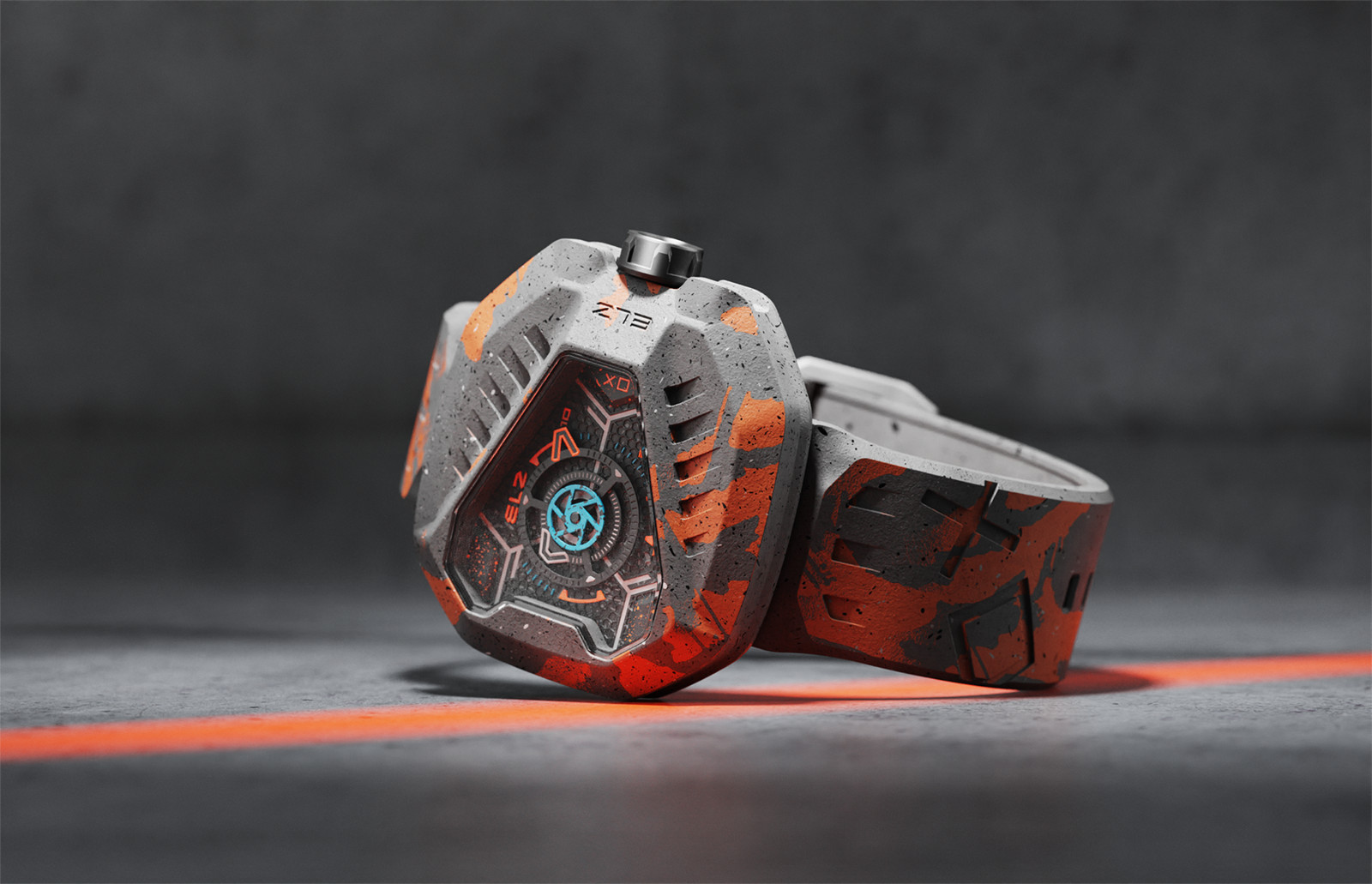 The ElectricianZ XO The Lunar Swiss Quartz Rubber Neon Orange PVD Men’s Watch