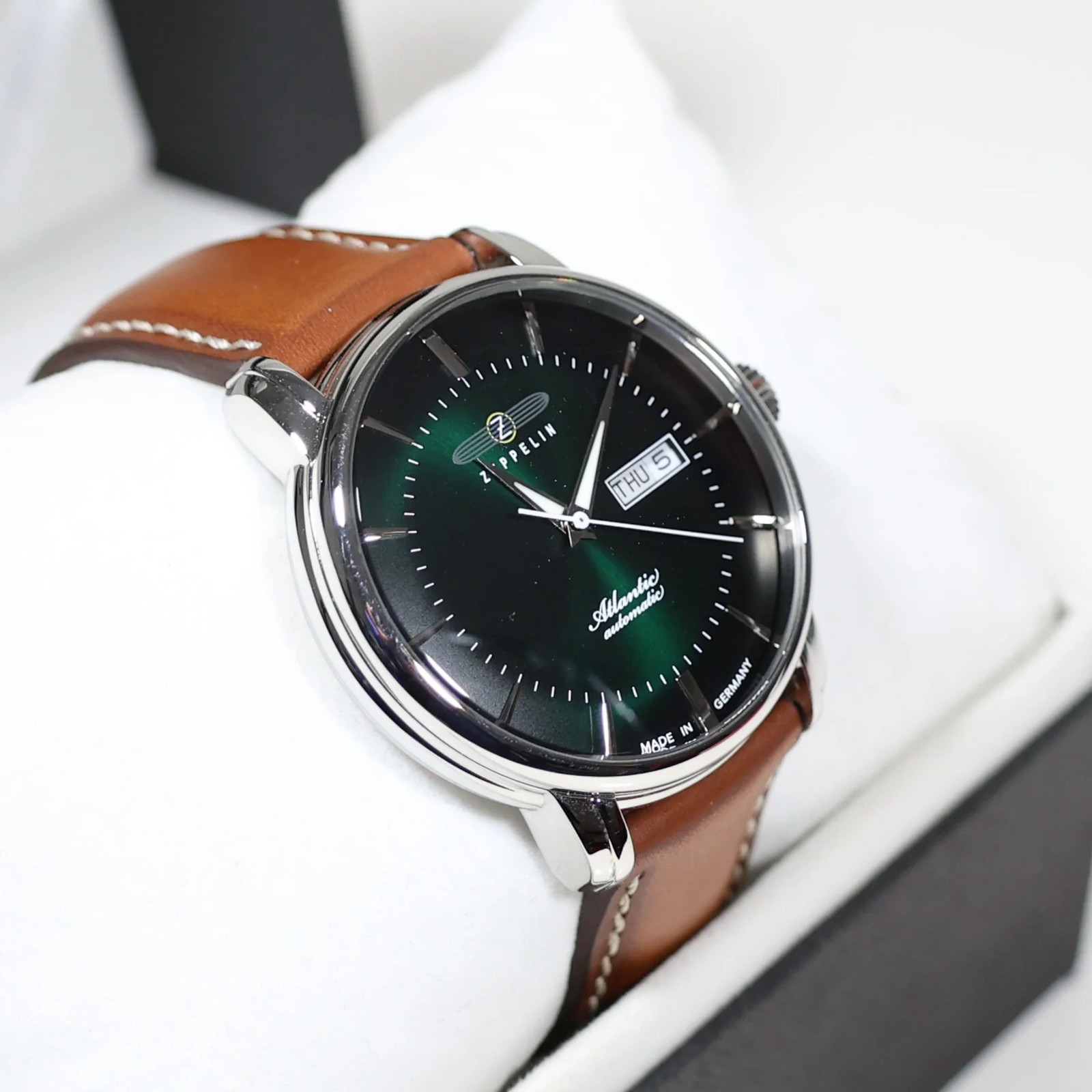 Zeppelin Atlantic Automatic Green Dial Black Leather Strap Men’s Watch 8466-4