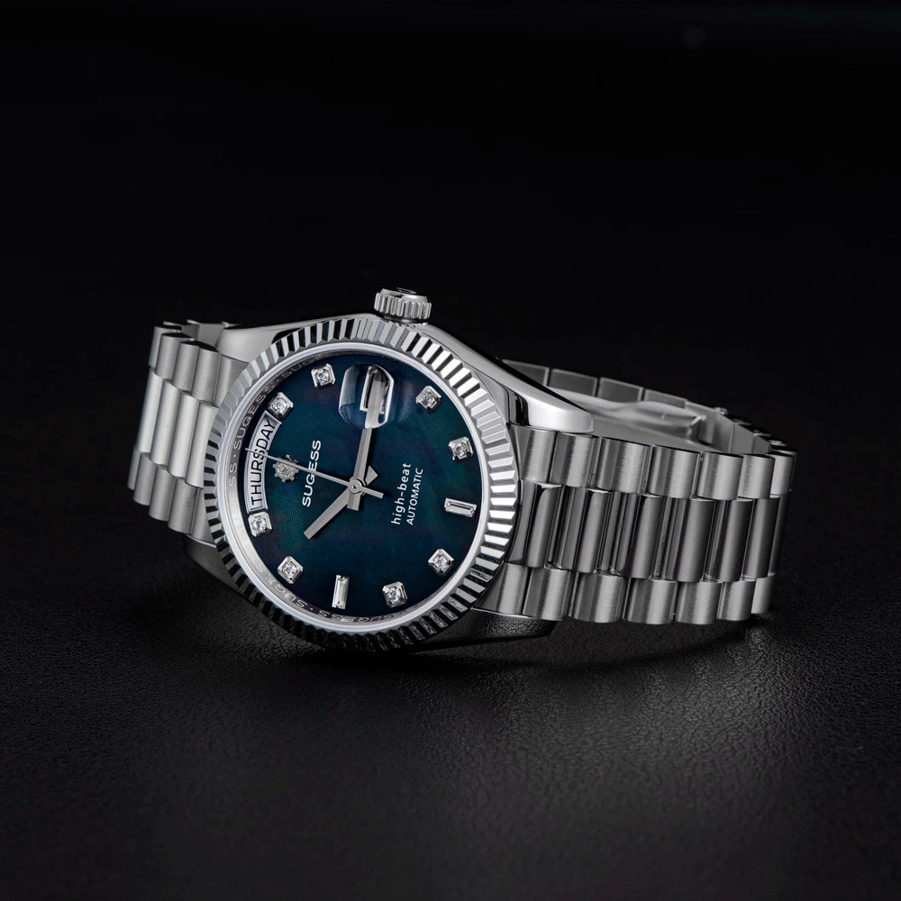 Sugess S449 Automatic Blue Steel Mother of Pearl Date Women’s Watch