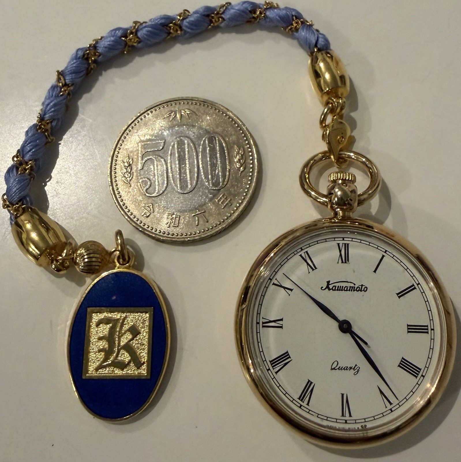 Kawamoto Quartz Pocket Watch Working Japanese Floral Cloisonne Gold Tone Japan