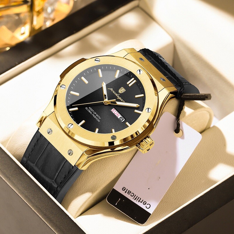 POEDAGAR Luxury Men’s Watch Leather Waterproof Military Luminous Quartz Watch