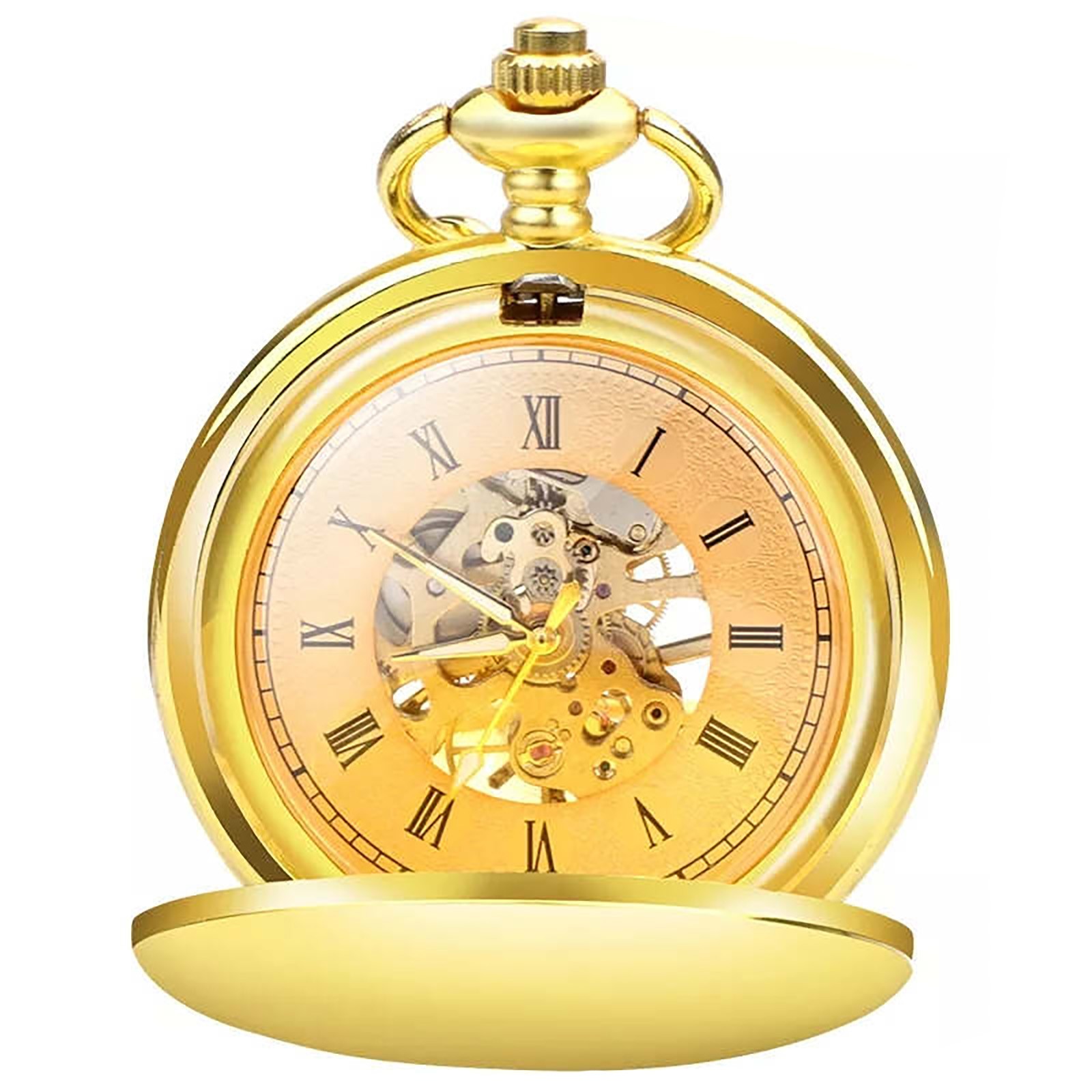 1Pc New Men’s Mechanical Retro Pocket Watch with Chain Retro Roman Numerals