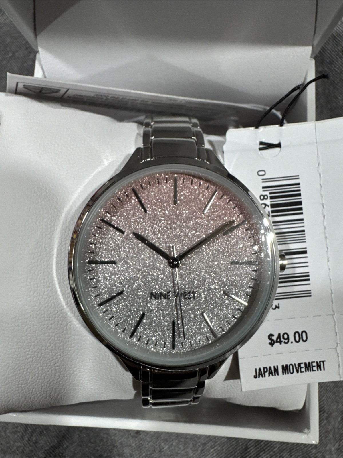 NINE WEST Glitter Dial Bracelet Womens Watch Silver NW2337 New In Box