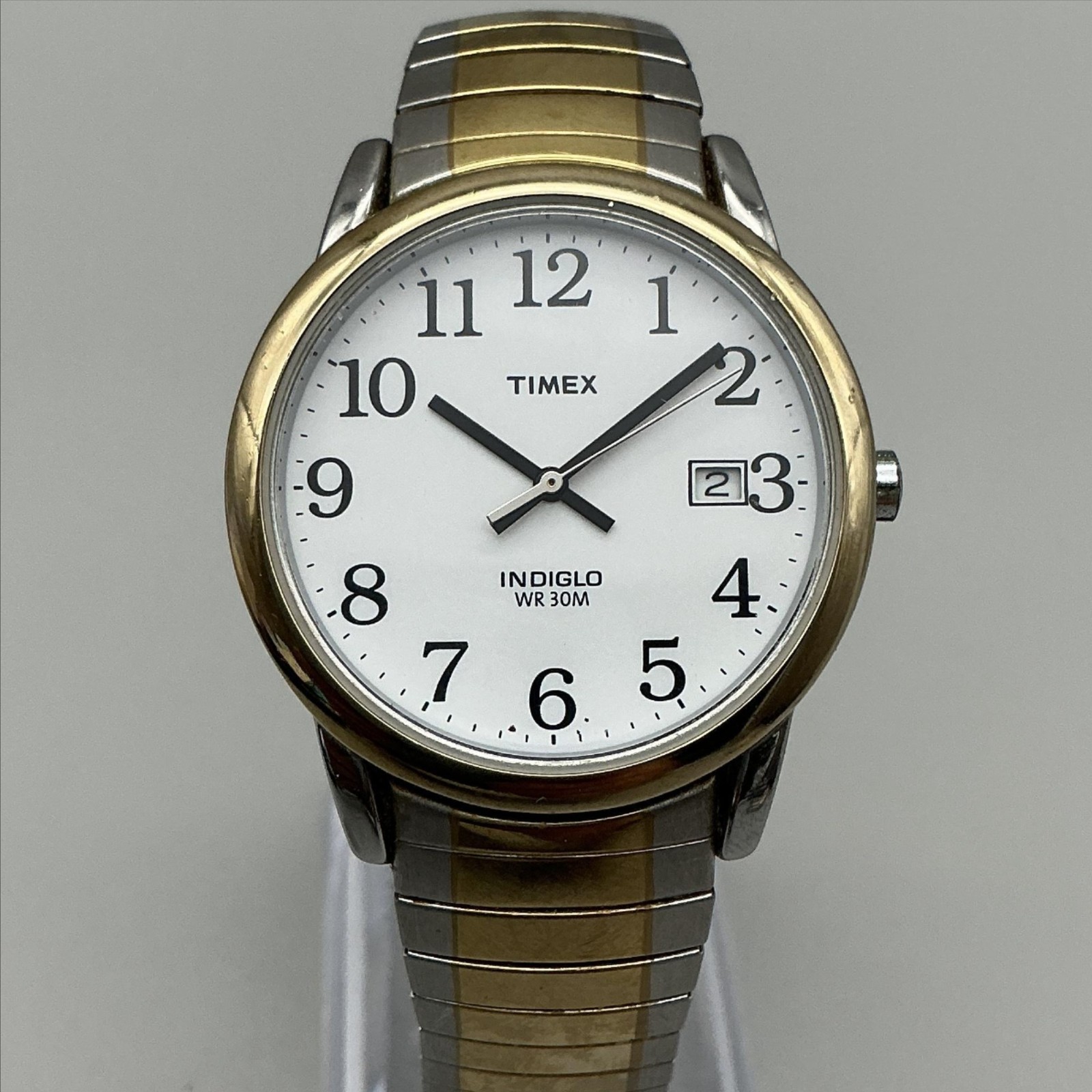 Timex Easy Reader Indiglo Mens Watch 35mm Two Tone Stretch Band Date New Battery