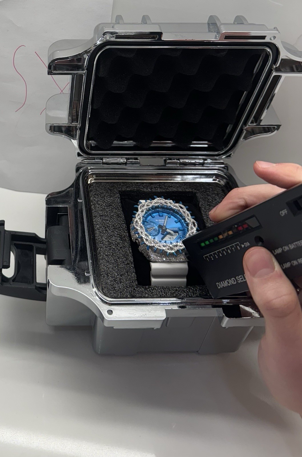 Blue Dial White Moissanite FlawLess G-Shock Ga-2100HC-2A Watch Iced Bezel Mod