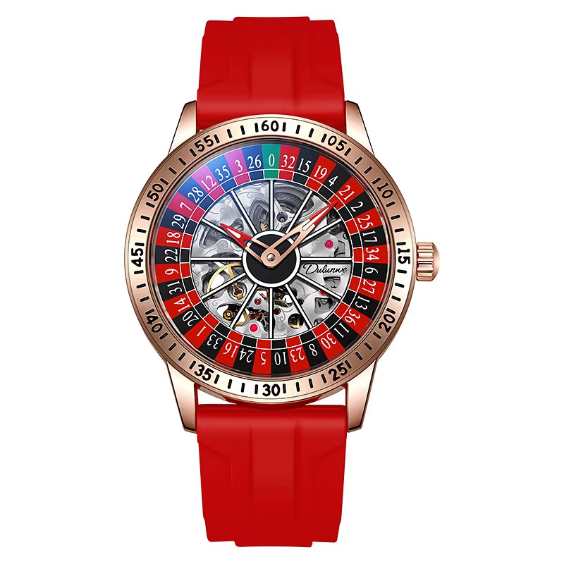 Men’s Roulette Wheel Watch – Skeleton Dial, Auto Mechanical, Black, Waterproof