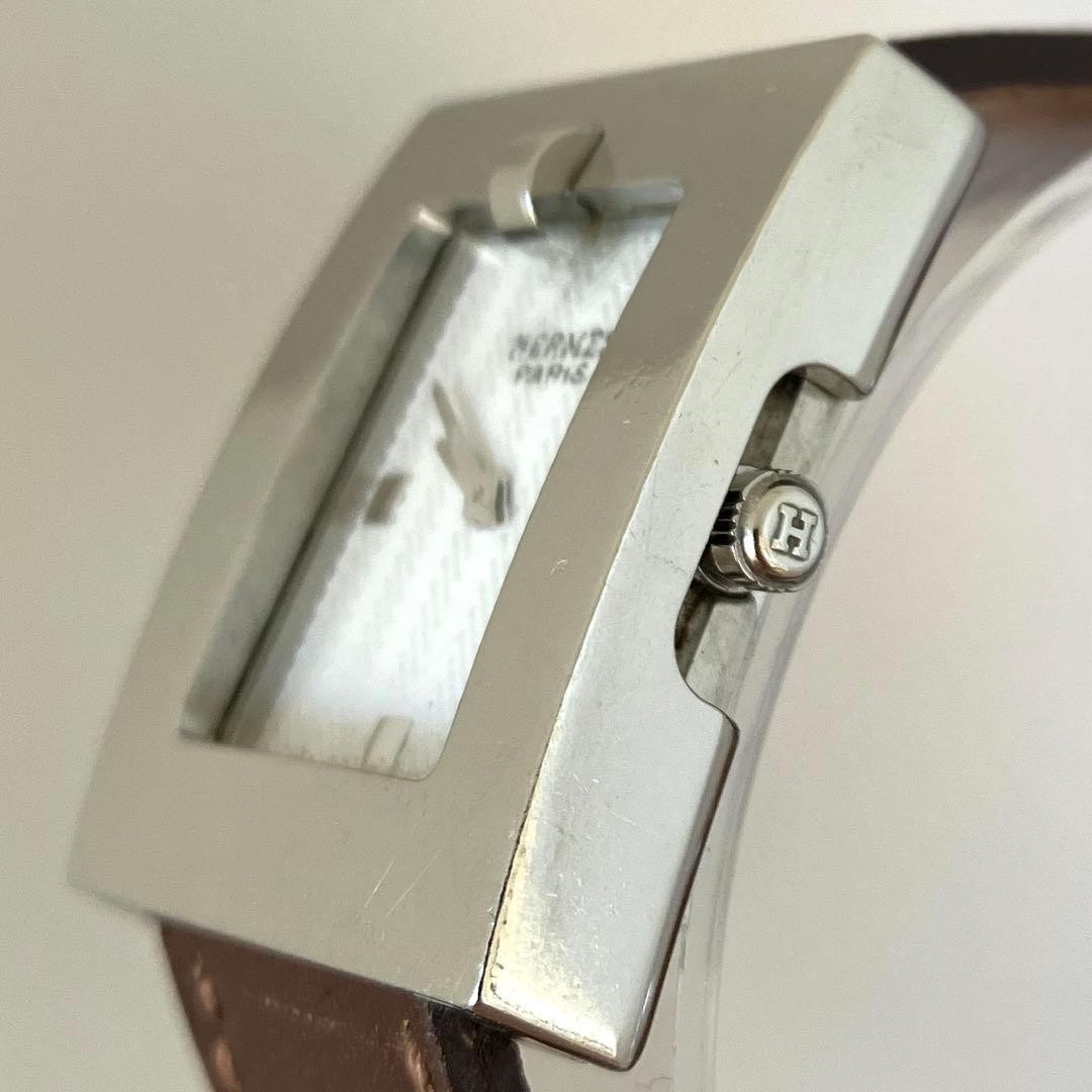 Hermes BE1.210 SS Quartz Watch Brown Leather Strap Extra Band Box Papers