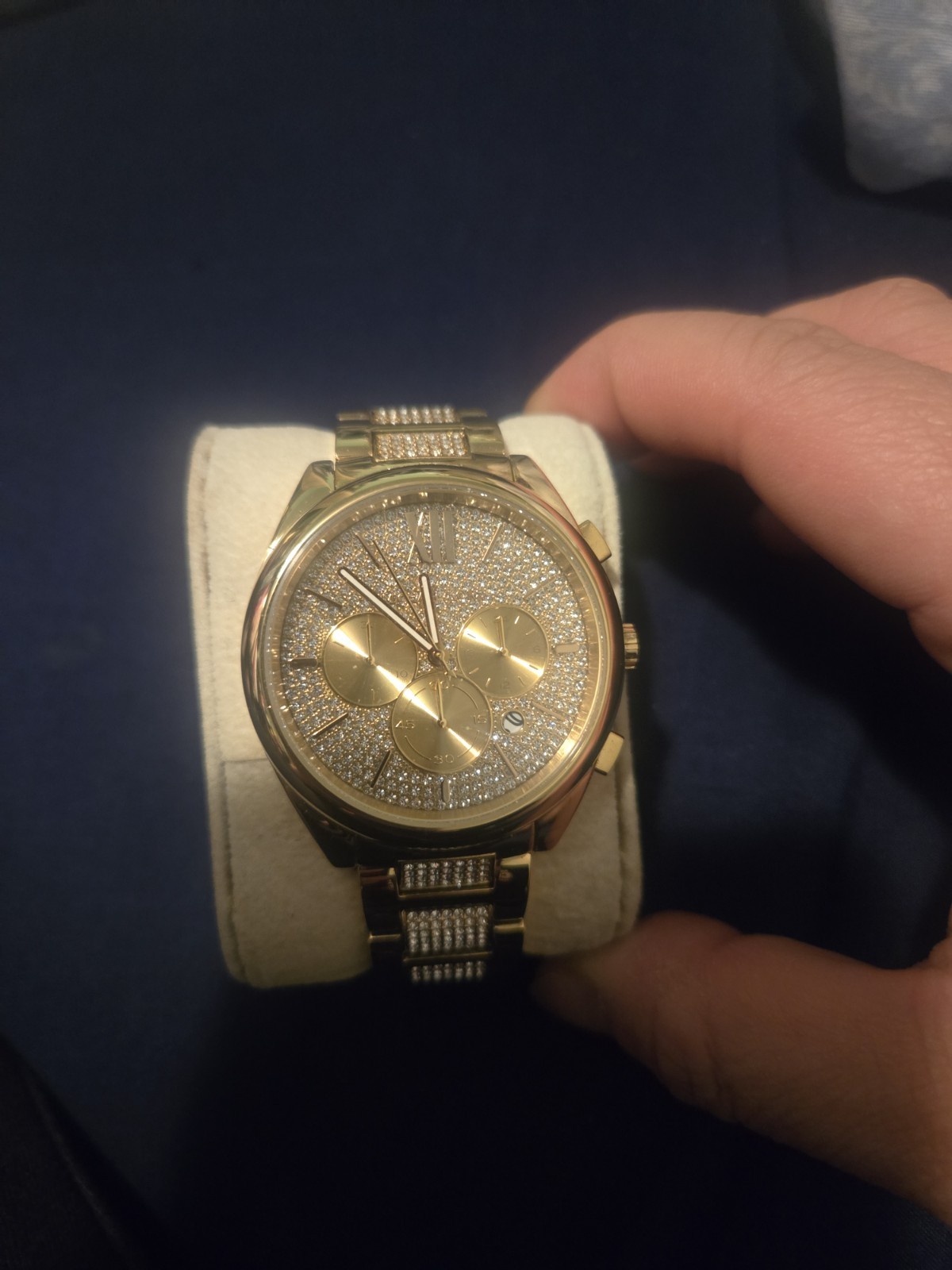 Michael Kors Gold Chronograph Gemmed Quartz Luxury Wristwatch Analog