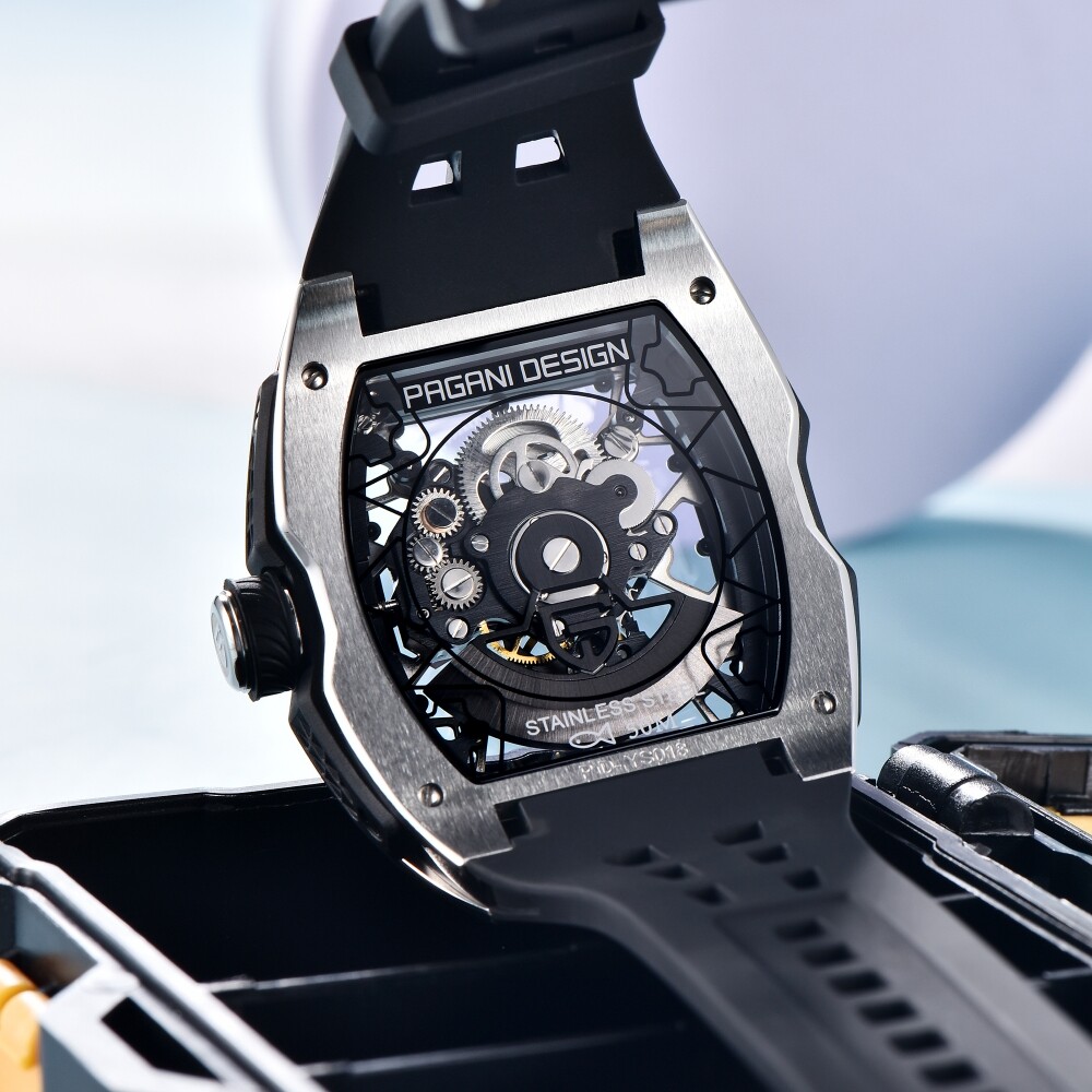 Men’s Automatic Mechanical Tonneau Watch Sapphire Waterproof Double-sided Hollow