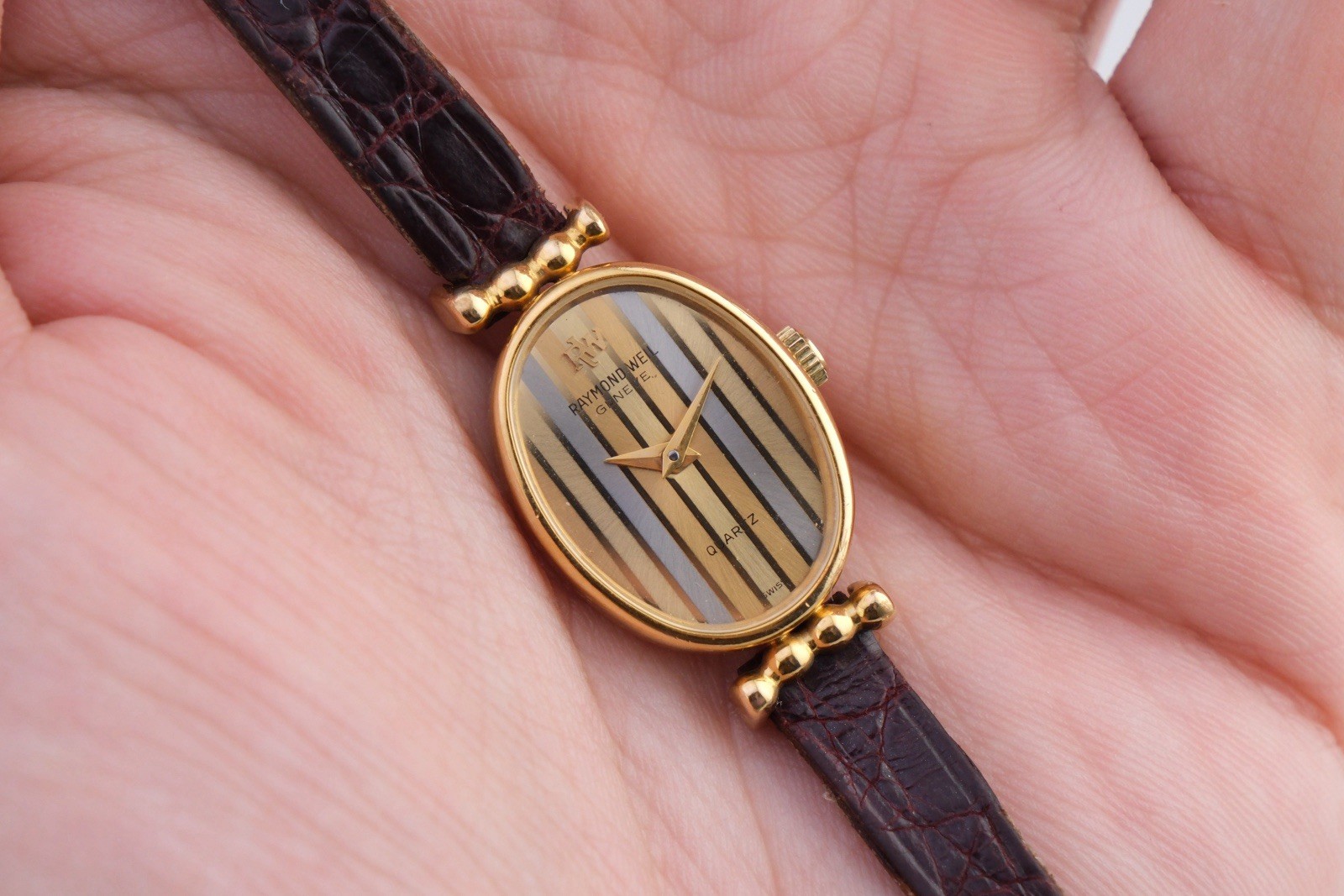 Raymond Weil Swiss Quartz Ladies Gold-Tone Striped Dial Watch Working Dainty