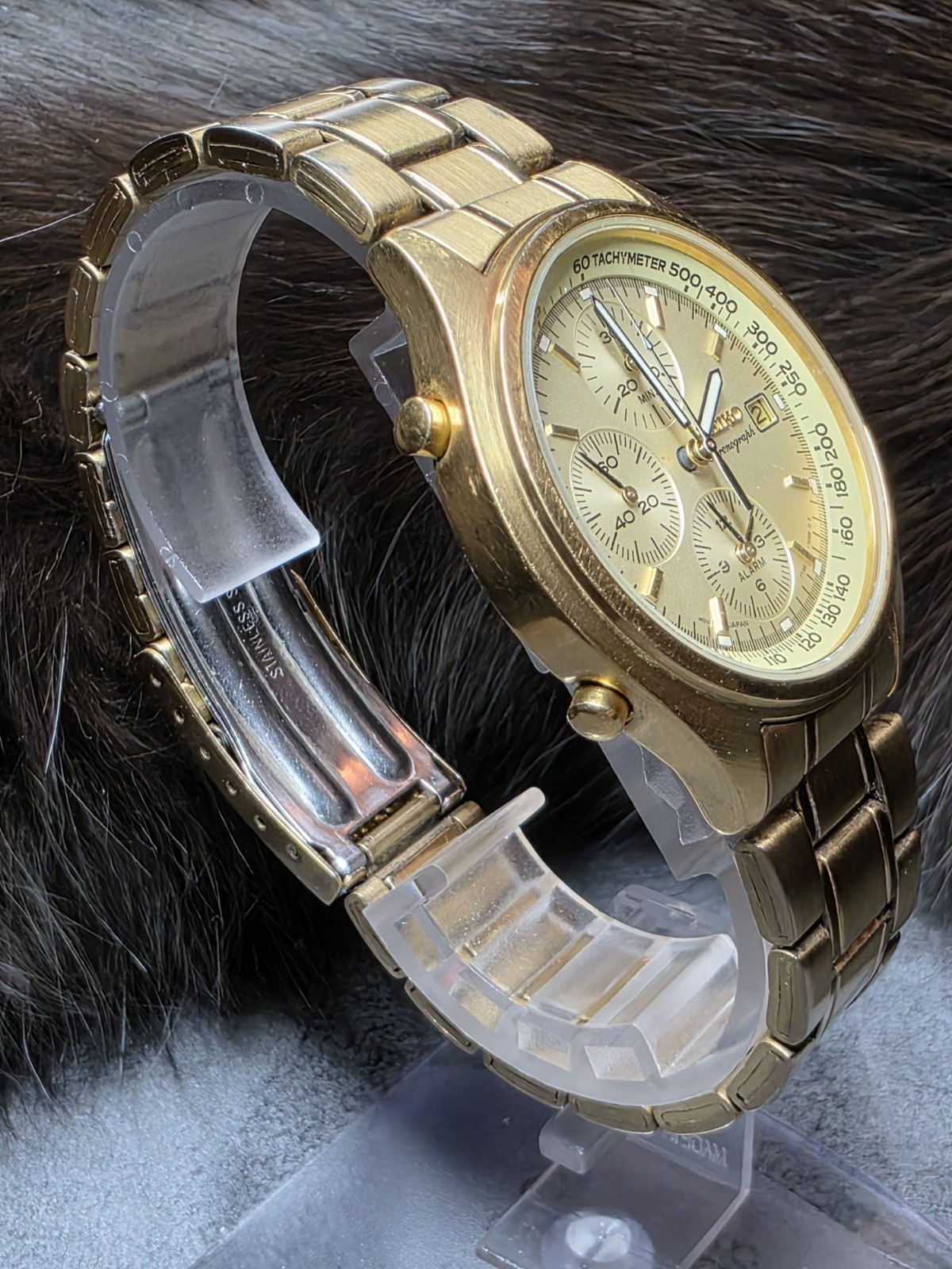 VINTAGE SEIKO CHRONOGRAPH with ALARM 7T32-7D88 Gold tone “NEW BATTERY”