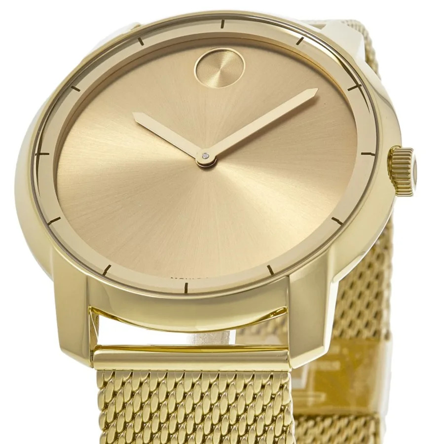 New Movado Bold Yellow Gold Tone Mesh Steel Band Men’s Watch 3600373