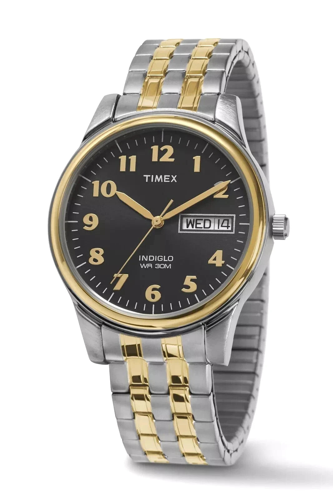 Timex Gold & Silver Tone Expansion Band Day/Date Indiglo Classic Watch