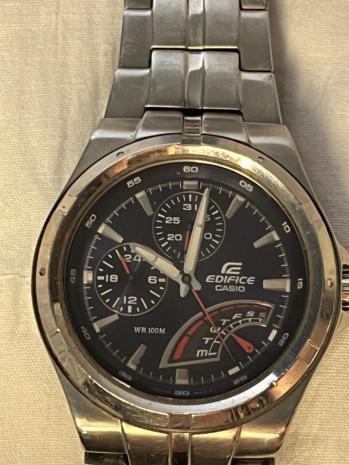 Casio Edifice EF-325 Quartz Black Dial Stainless Steel Silver Bracelet 100m