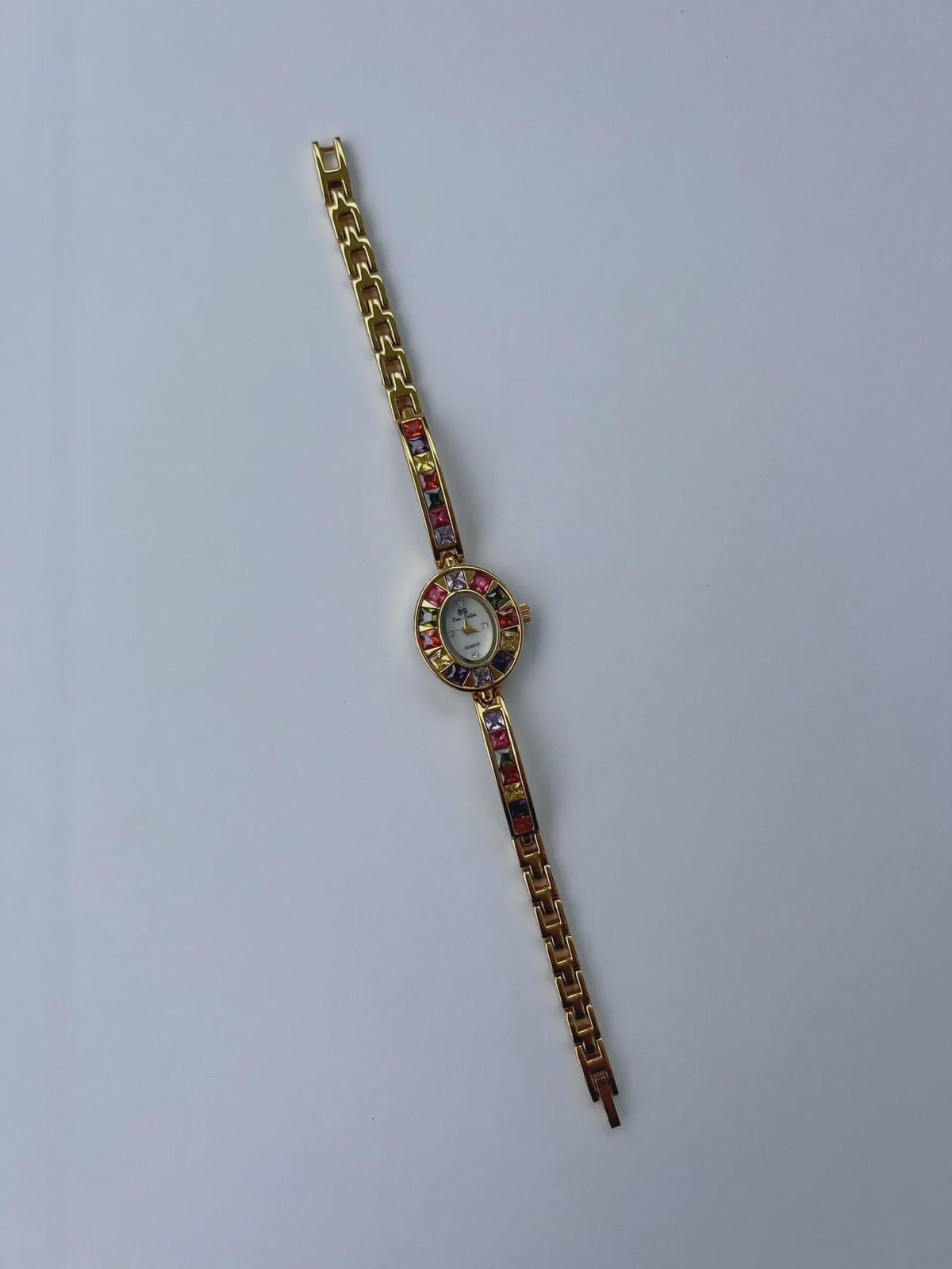 Multicolour Gem Watch Women, Retro Gold Bracelet Watch, Small Face Colourful Sto