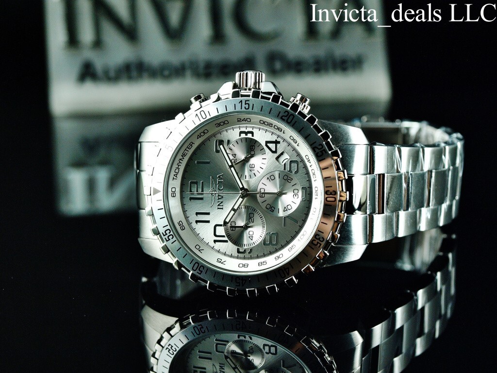 Invicta Men’s 45mm Specialty PILOT Chronograph SILVER DIAL Silver Tone SS Watch