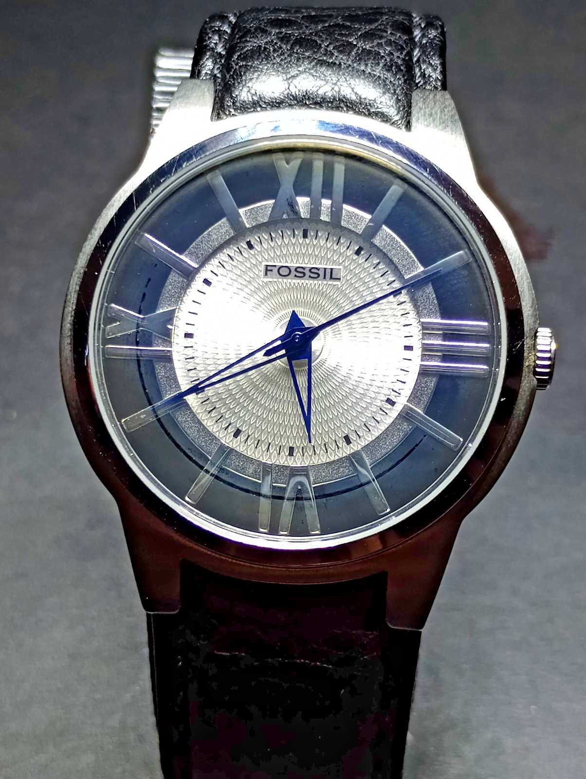 FOSSIL FS-4130 ARKITEKT All Black Stainless Steel Wristwatch Blue hands Dial!!
