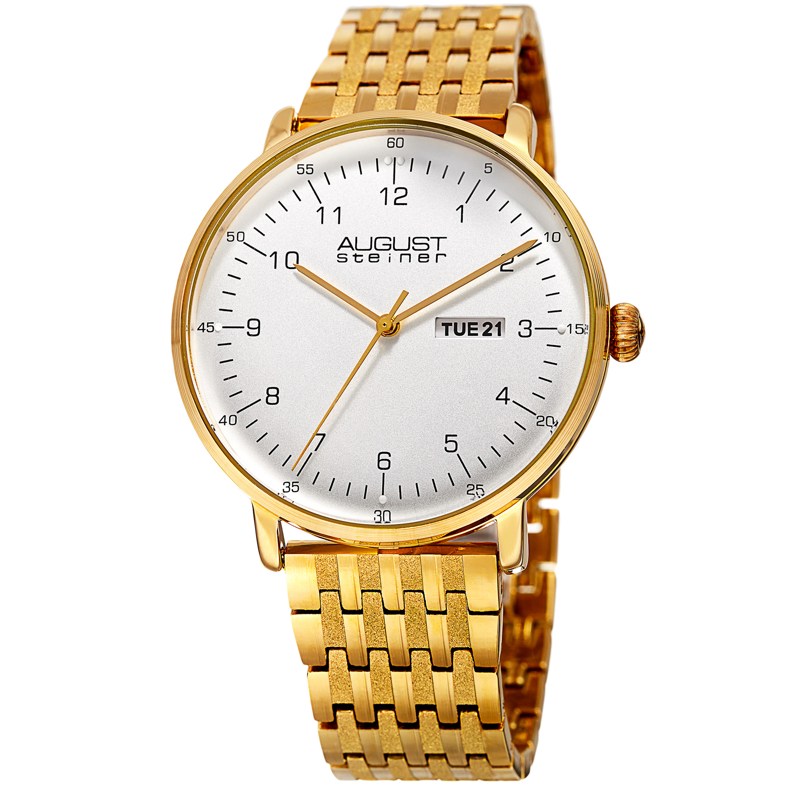 Men’s August Steiner AS8215YG Quartz Date Steel Double Folding Bracelet Watch