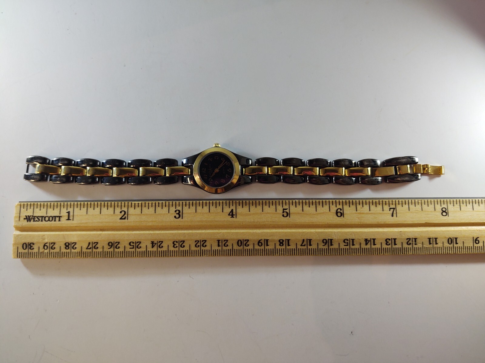 Womens LA Express Watch Black Dial Black & Gold Bezel & Band Show Wear