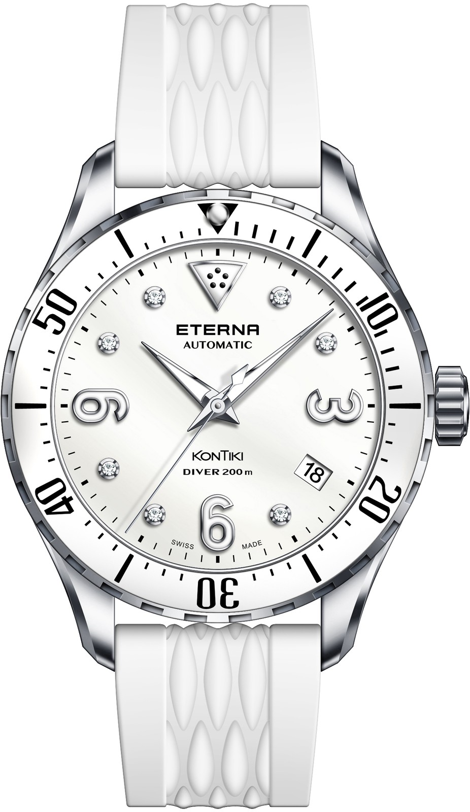 Eterna 11.1280.41.66.1380 Kontiki Diver Diamond white silver Rubber Womens Watch