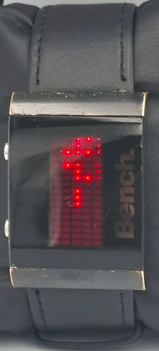 Bench BC0051 Red LED Dot Matrix Watch Black Leather Strap Working
