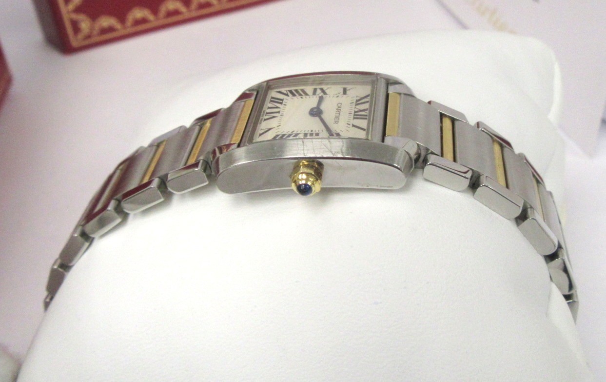 Ladies CARTIER 2384 Steel & 18K Gold 25mm Tank Quartz Watch – Box, Papers – 6.5″