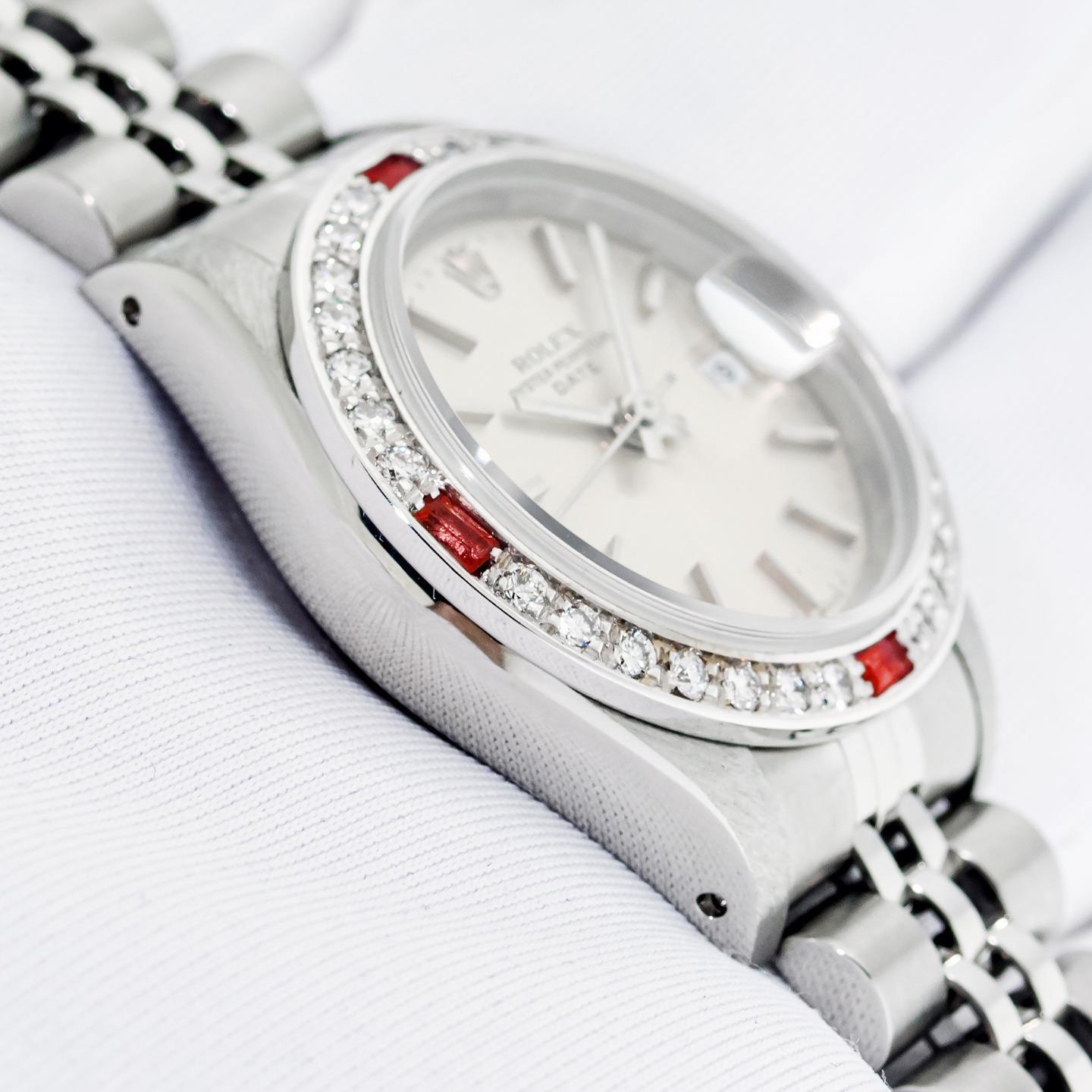 Rolex Lady Datejust Silver Index Dial Steel – 18k Gold Diamond Ruby Bezel Watch