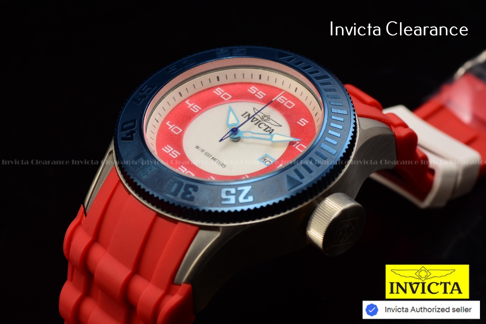 Invicta Men’s Pro Diver Quartz Red & White Dial Red Polyurethane Band Watch 50mm
