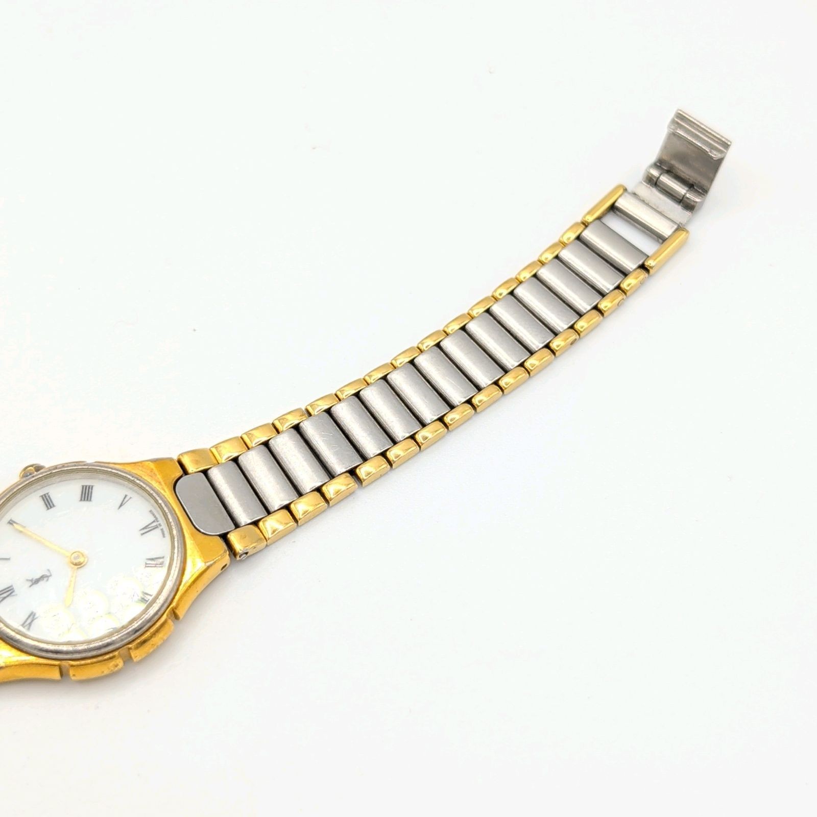 Yves Saint Laurent YSL Vintage Quartz Watch Two Tone Date Japan Gold & Silver