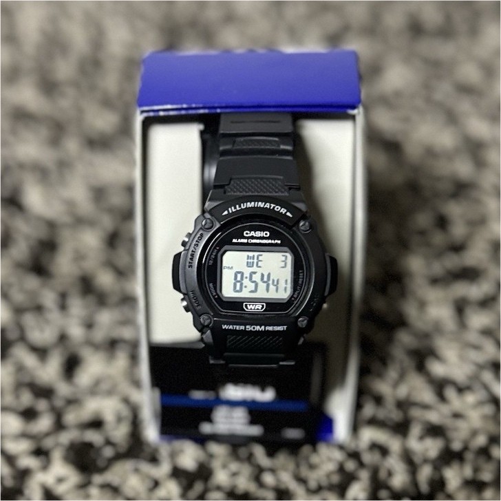 Casio Illuminator Digital Watch 50m Black Resin Strap Backlight Alarm Chrono Box