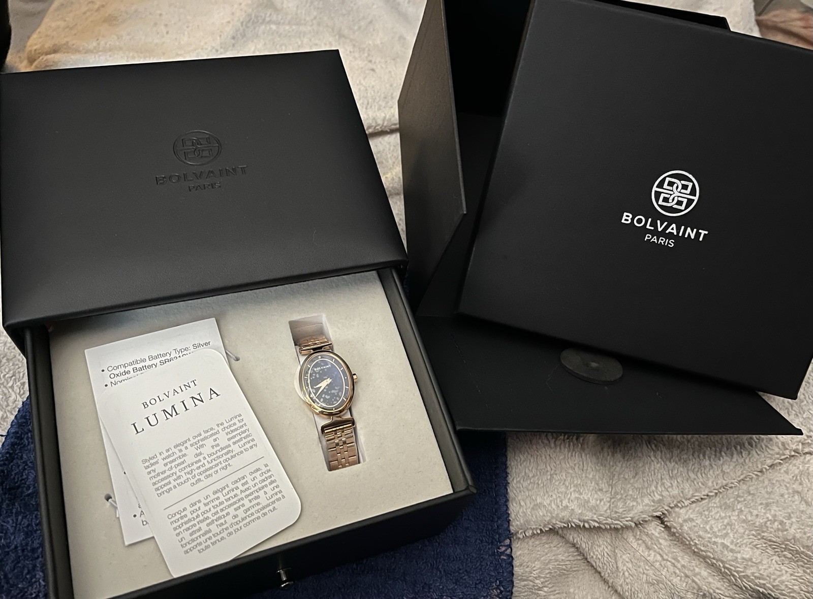 Bolvaint Lumina Women’s Rose Gold Blue Dial Quartz 30m Roman Box Papers