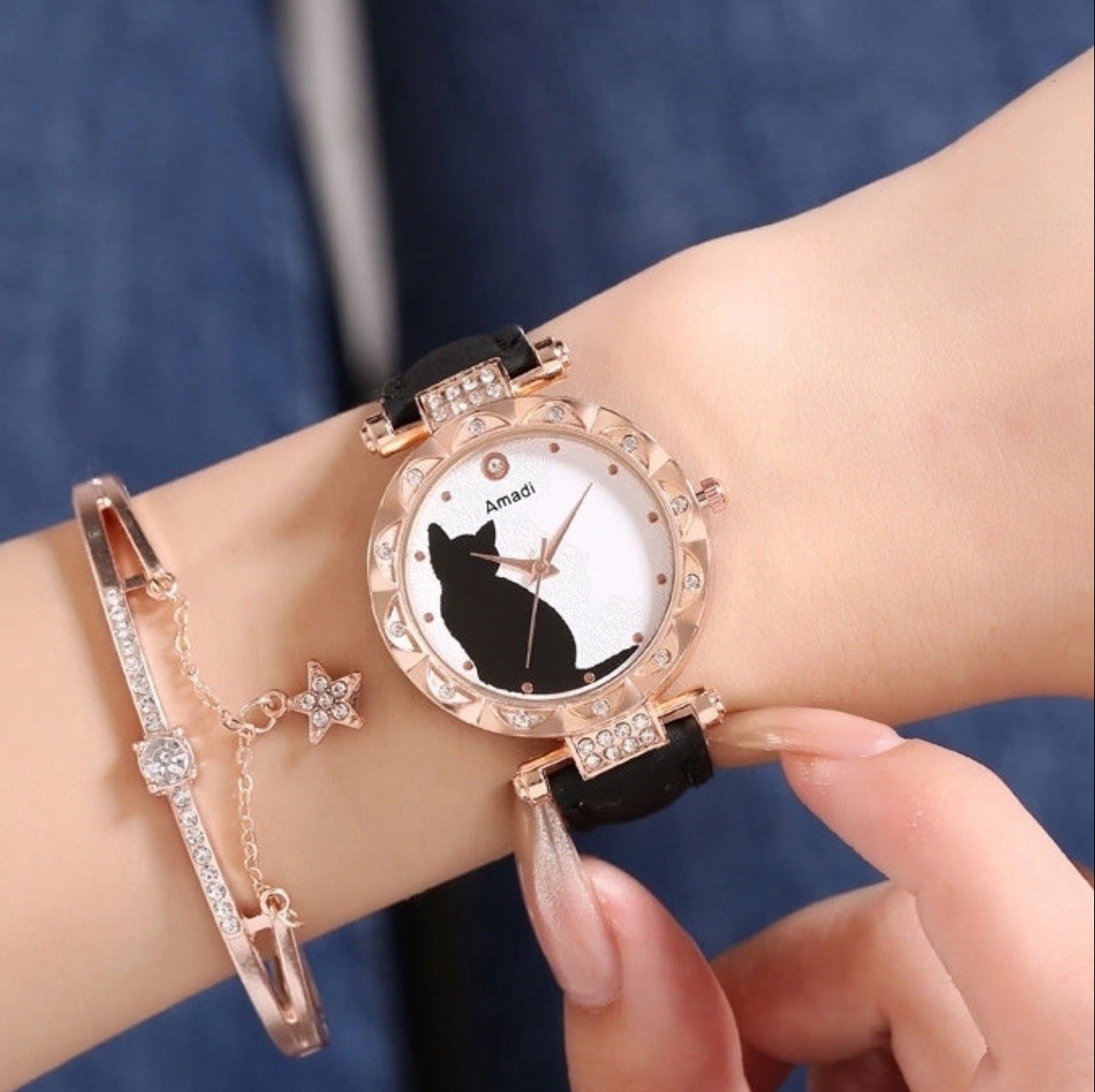 Cat Watch- Women’s Buckle Quartz- Bling Fashion Accessory-Black