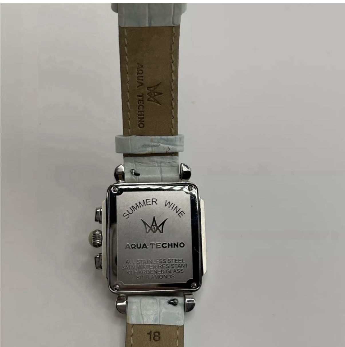2ct Techno Com KC Ladies CZ Rectangular Steel Watch Baby Blue Dial $2k #145 run