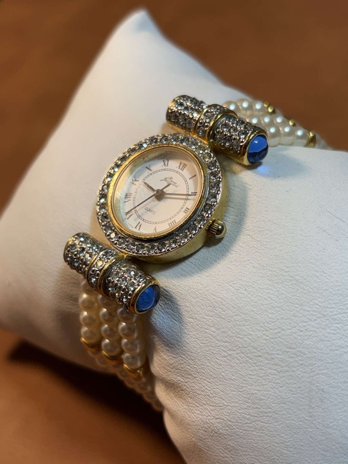 Pierre Jacquard Women Faux Gemmed Beaded Ladies Gold Tone Quartz Watch