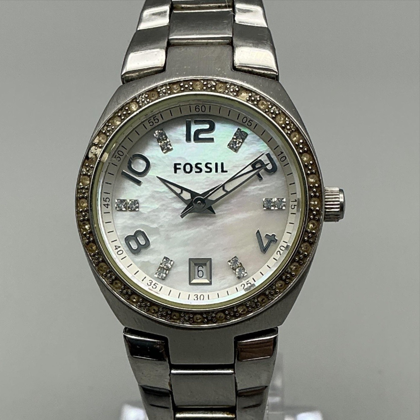 Fossil Colleague Womens Watch 28mm AM-4141 MOP Crystals New Battery 6.5″