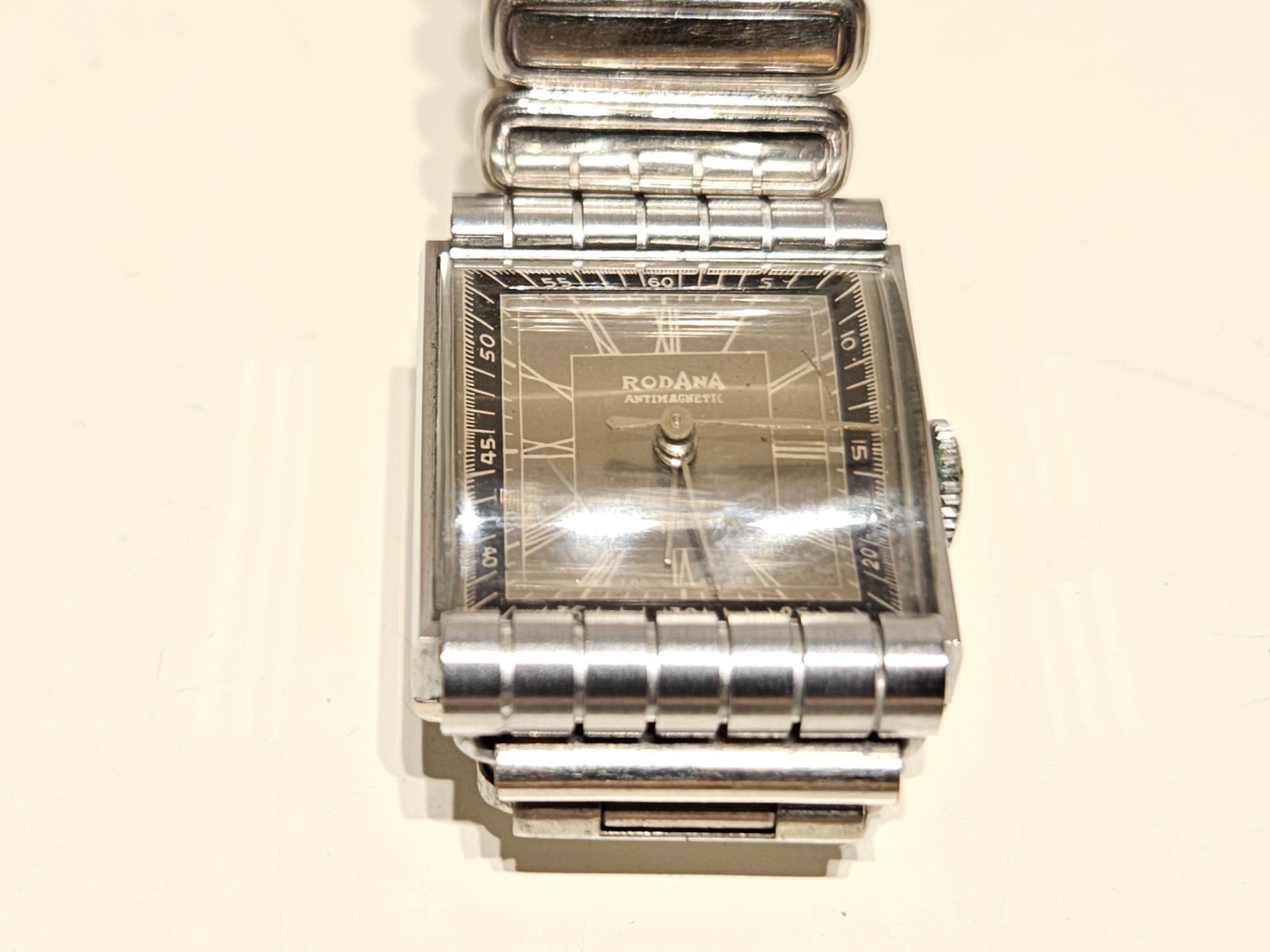 VINTAGE RARE WW2 MILITARY SWISS RECTANGLE 21.5mm MEN MECHANICAL WATCH “RODANA”