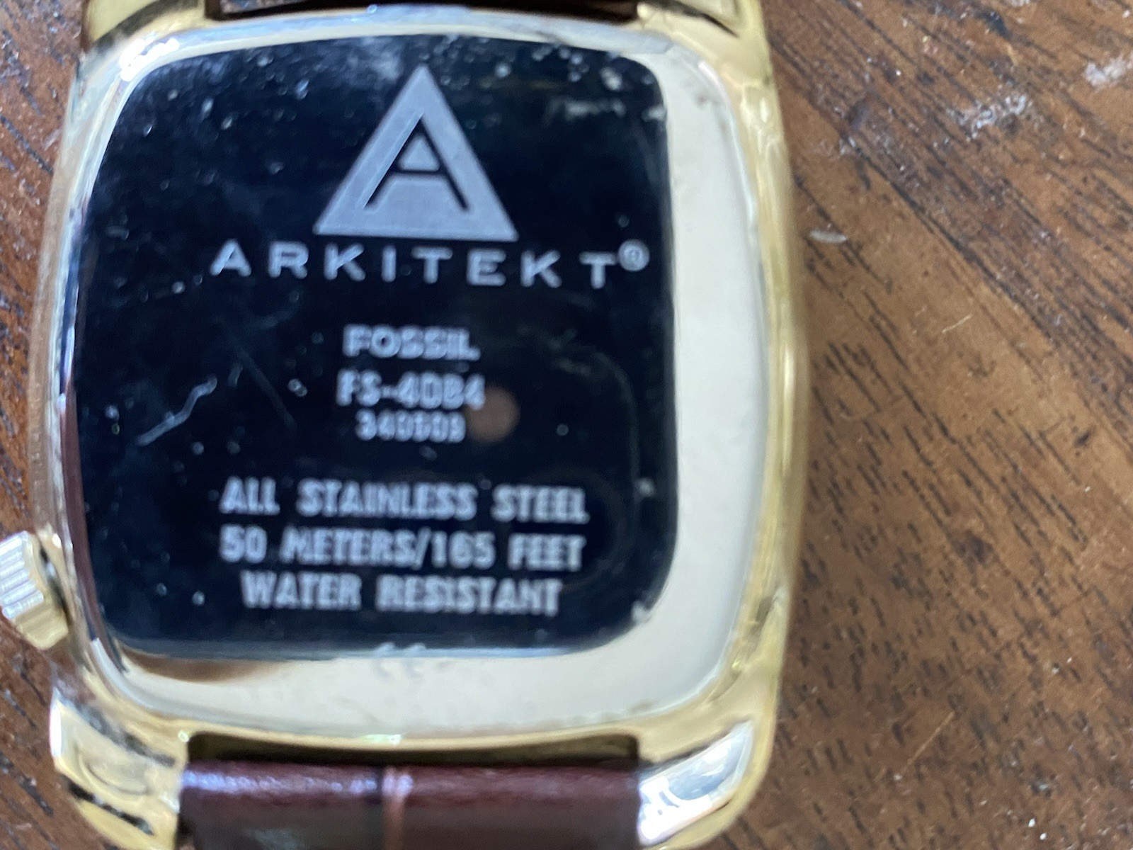 Fossil Arkitekt Gold Tonneau Case Brown Leather Strap Water Resistant Wristwatch