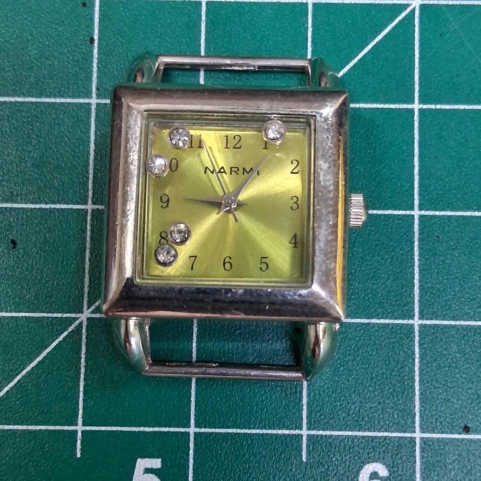 Vintage Narmi Womens Square Face Stainless Steel Floating CZ Quartz Watch