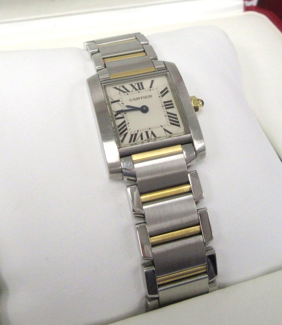 Ladies CARTIER 2384 Steel & 18K Gold 25mm Tank Quartz Watch – Box, Papers – 6.5″