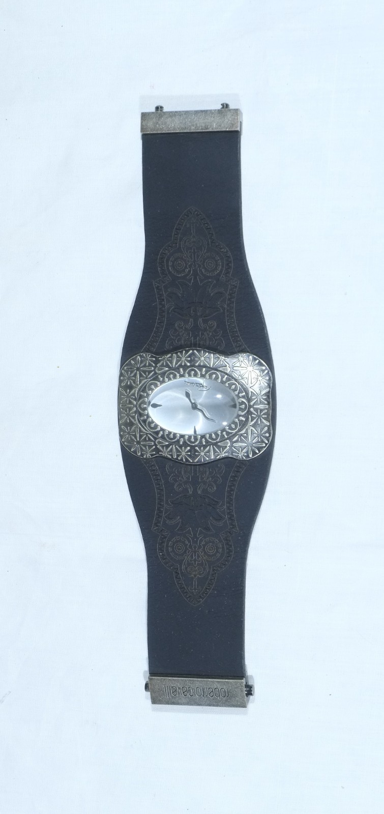 Vintage Roberto Cavalli Silver Oval Dial Wrist Watch.