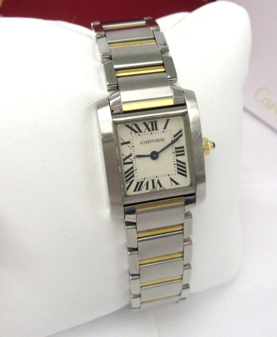Ladies CARTIER 2384 Steel & 18K Gold 25mm Tank Quartz Watch – Box, Papers – 6.5″