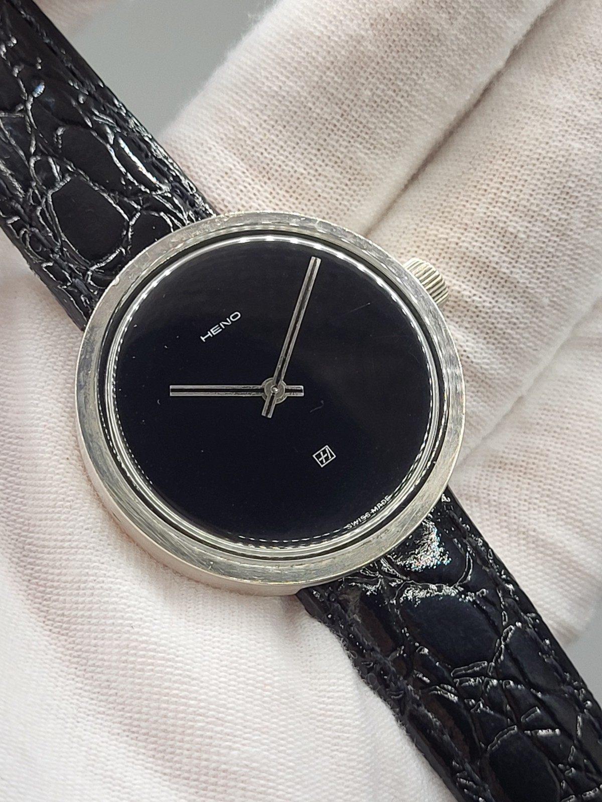 [ NEAR MINT ] 33MM Heno Swiss 925 SILVER Watch Wind Up Mechanical Vintage Retro
