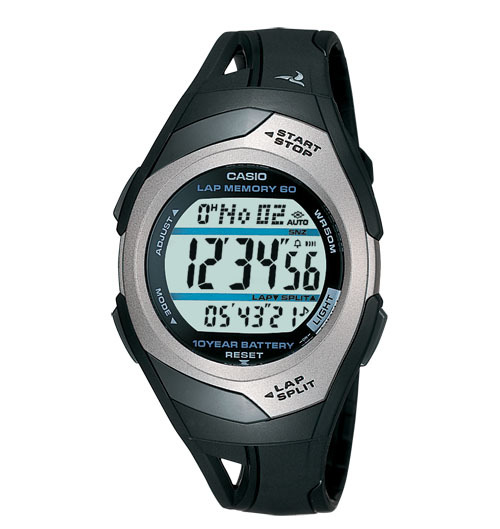 Casio STR300C-1V, 60-Lap Memory, Black Resin Watch, 4 Alarms, 10 Year Battery