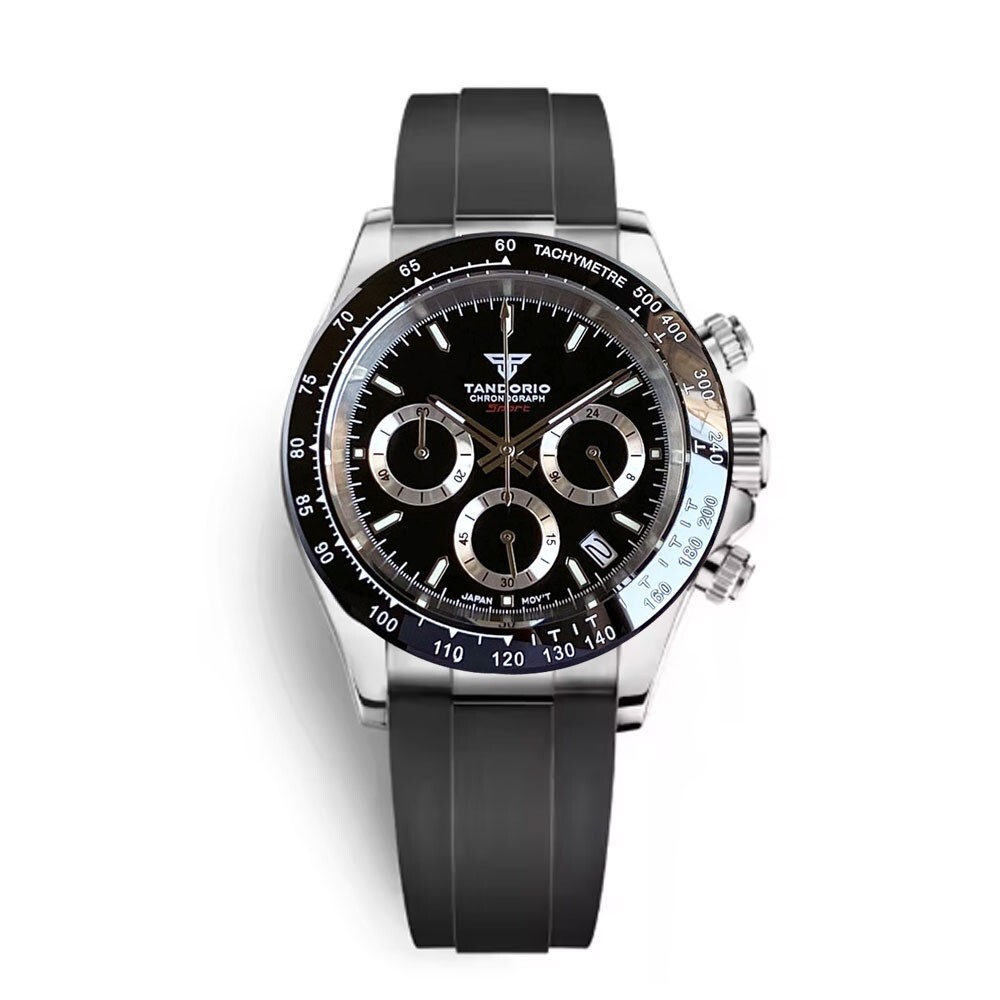 Tandorio 2025 New Full Rose Gold Chronograph Sapphire VK63 Quartz Men Watches